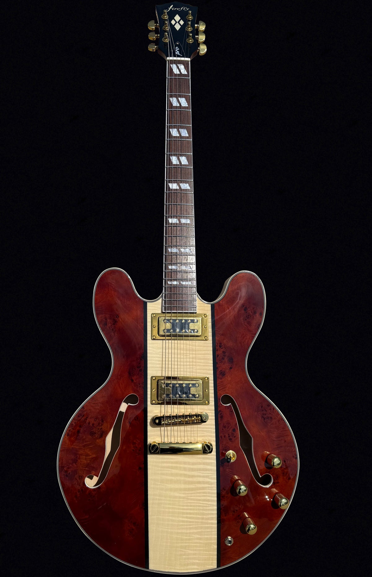 Firefly FF338PRO Full Size Semi Hollow body Electric Guitar （Red Burl Color)