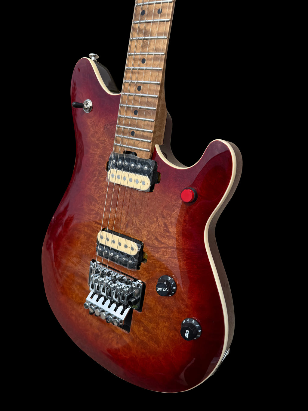 Firefly FFMN Electric guitar With Flamed Maple Top Floyd Rose Tremolo (Burl Sunburst Color)