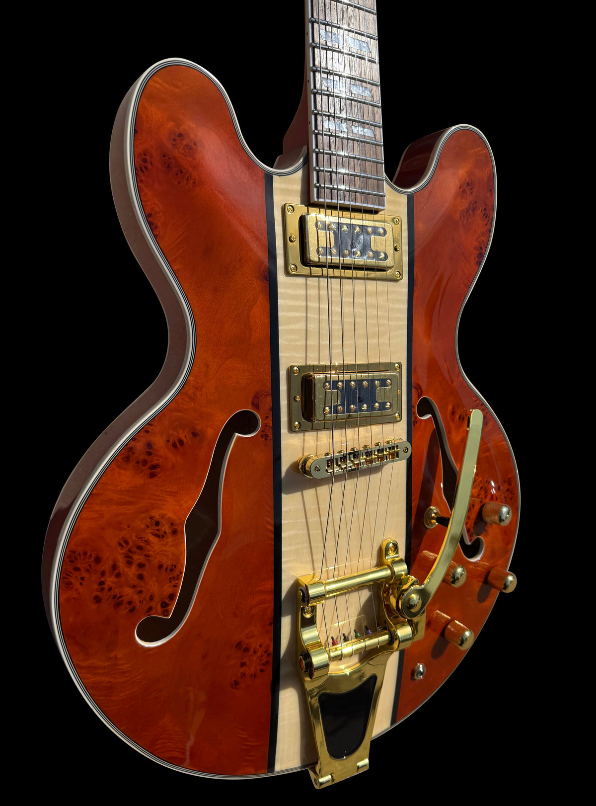 Firefly FF338PRO Full Size Semi Hollow body Electric Guitar （Brown Burl Color)
